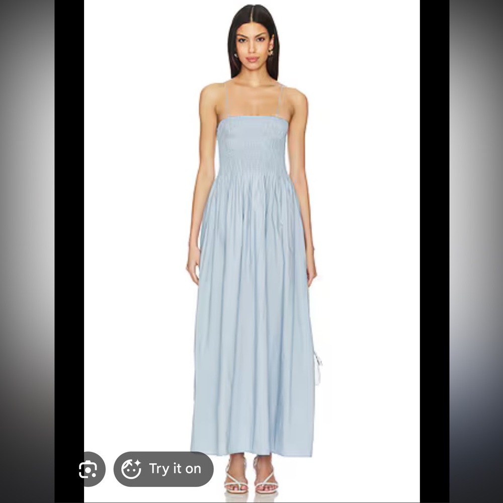 Faithfull the Brand Light Blue Smocked Dress